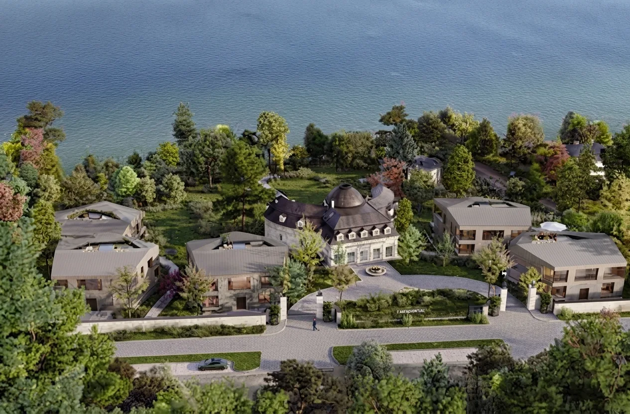 Visualisierung Starnberg: Villa und Apartmenthäuser am See
